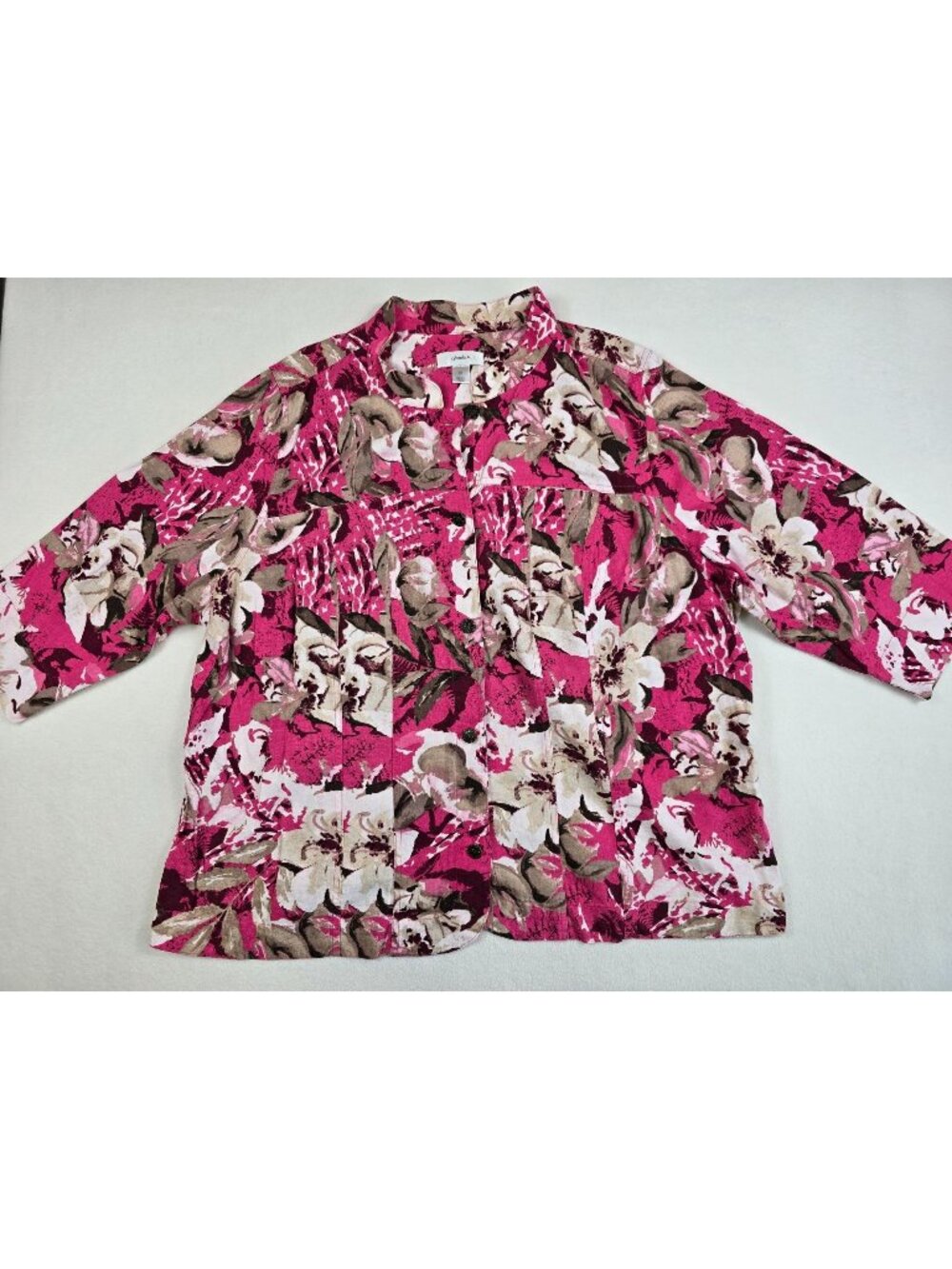 Cj Banks Womens 2X Pink Floral Linen Blend Button-Up Shirt